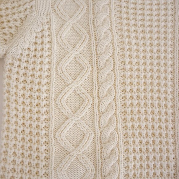Vintage Cream Cable Knit Textured Aran Fisherman Sweater Cotton Blend XL - Picture 8 of 9